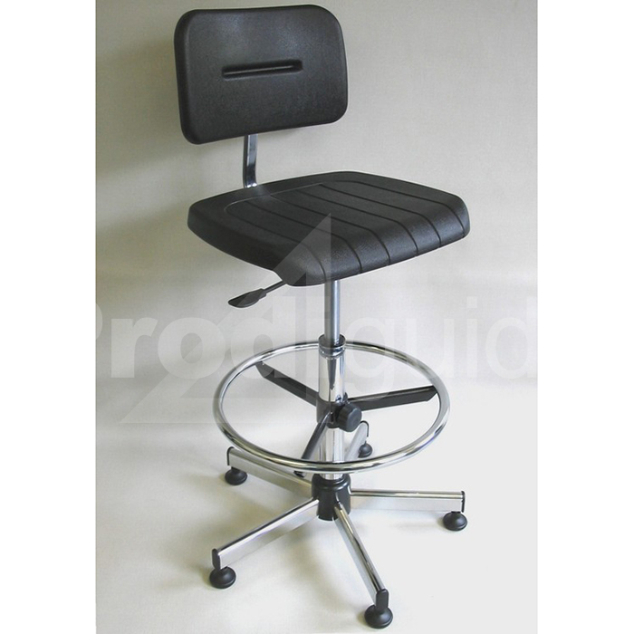 Tabouret sur roulettes avec repose-pieds polyuréthane noir - Kango